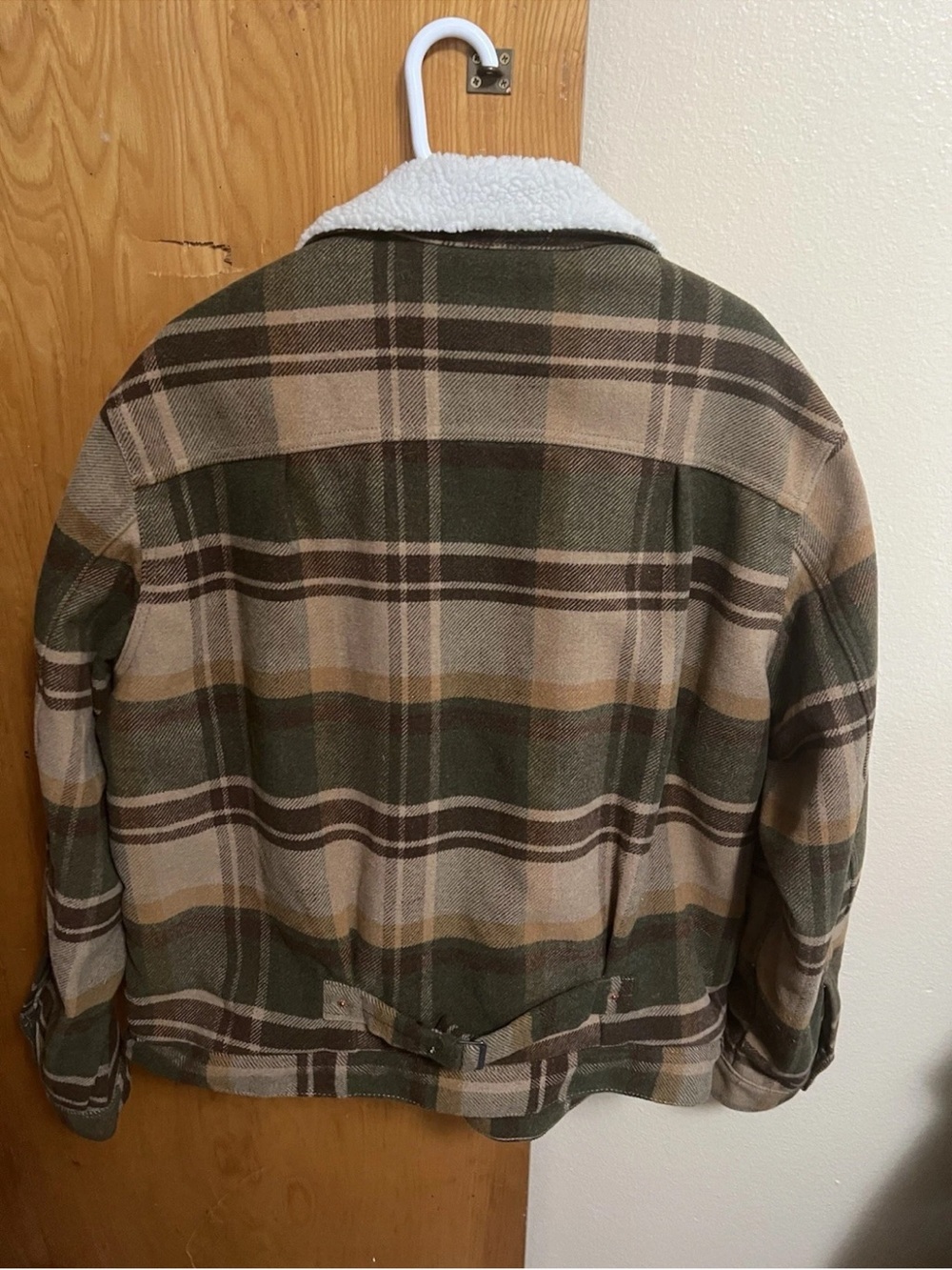 Levis Type I Plaid Sherpa Trucker Jacket Mens XL Winter Moss Green A4882 - Picture 3 of 13